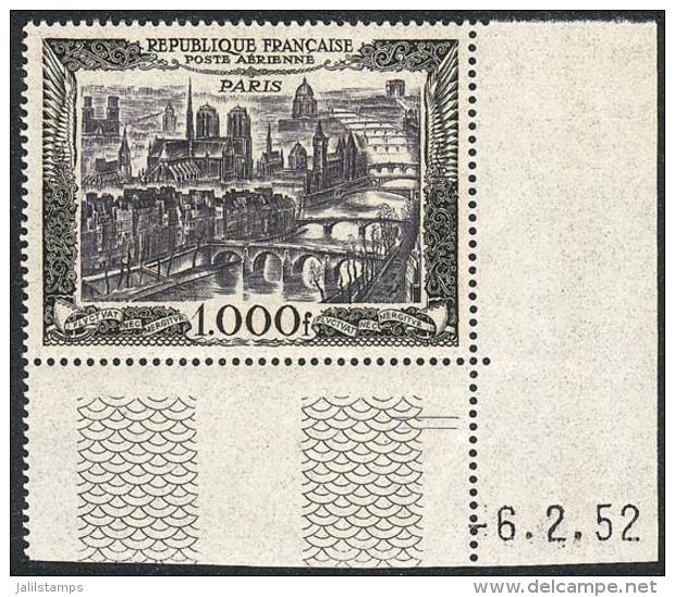 Sc.C27, 1950 1000Fr. Paris, MNH, Sheet Corner, Excellent Quality. Catalog Value US$150. - Autres & Non Classés