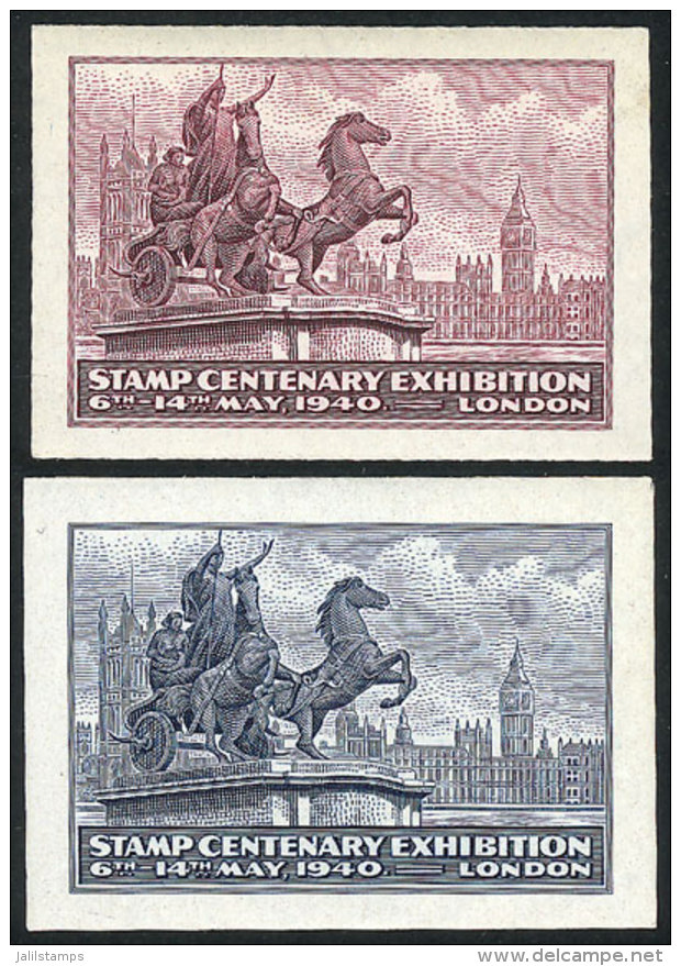 2 Proofs Of Cinderellas Or Labels For The Stamp Centenary Exhibition Of London 1940, Printed By Waterlow &amp; Sons... - Autres & Non Classés