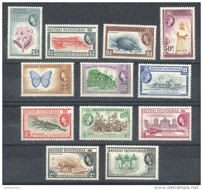 Sc.144/155, 1953/7 Animals, Flowers Etc., Complete Set Of 12 Values, Mint Very Lightly Hinged, Very Fine Quality,... - Honduras Britannique (...-1970)