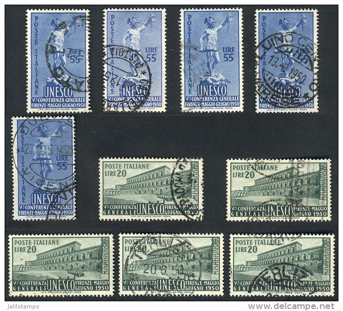 Yvert 556/557, 1950 UNESCO, 5 Used Sets, VF Quality, Catalog Value Euros 115 - Non Classés