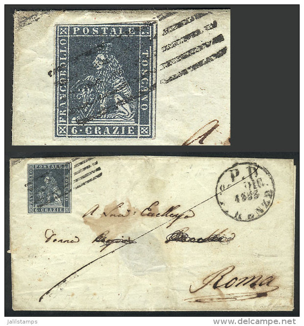 Folded Cover Sent From Firenze To Roma On 20/DE/1853, Franked By Sc.7 Of Toscana (3 Ample Margins, Just At Top),... - Non Classés