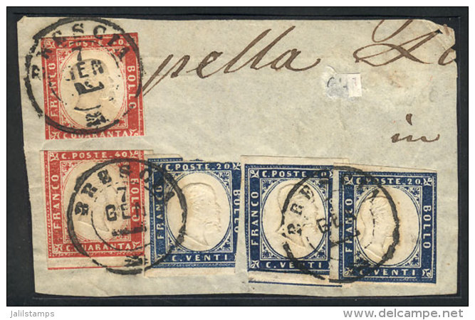 Fragment Of A Folded Cover Posted In Brescia, Franked By Sc.12 X3 + Sc.13 X2 Of Sardinia, Total Postage 1L. 40c.,... - Unclassified