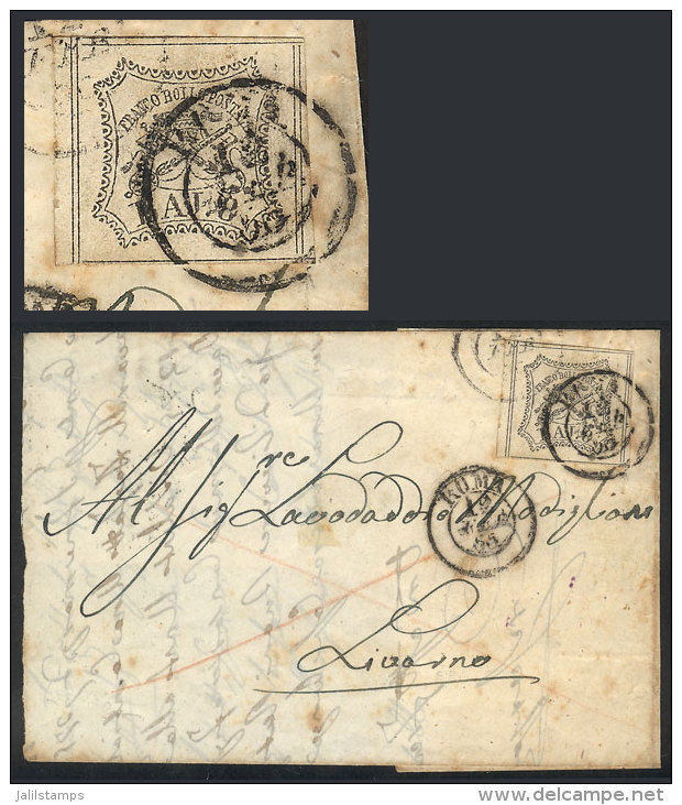 Large Part Of A Folded Cover Sent From Roma To Livorno On 12/JA/1865, Franked With A 8b. Stamp Of Vatican States... - Non Classificati