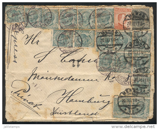 Cover Sent From MERAN To Hamburg On 20/MAR/1921 With Interesting Postage Of 1L.20c (formed With 19 Stamps!, Several... - Non Classificati