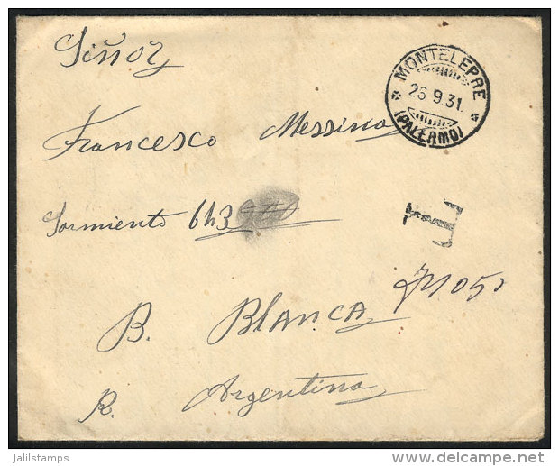 Cover (with Original Content Included) Sent STAMPLESS From MONTELEPRE To Argentina On 26/SE/1931, With Several Due... - Non Classificati