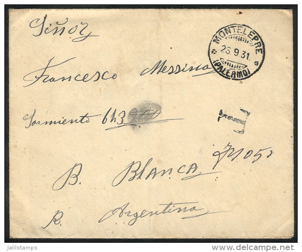 Cover (with Original Content Included) Sent STAMPLESS From MONTELEPRE To Argentina On 26/SE/1931, With Several Due... - Non Classés