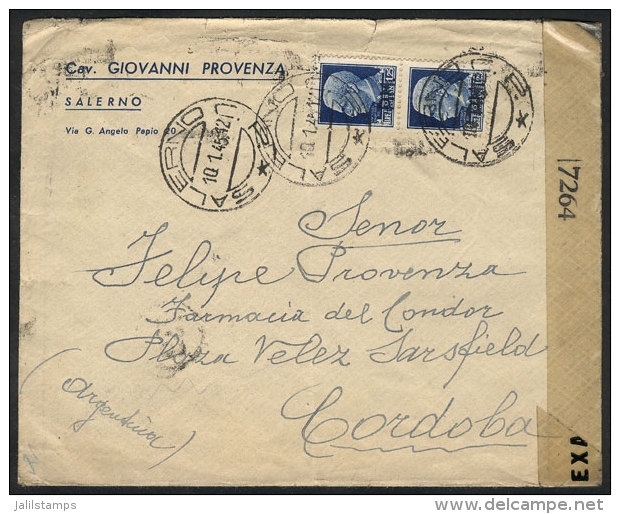 Cover Sent From Salerno To Argentina On 10/JA/1945, Franked With Pair Of POSTA MILITARE Stamps Of 1.25L. (Sassone... - Non Classificati