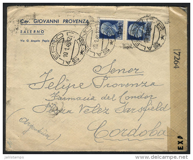 Cover Sent From Salerno To Argentina On 10/JA/1945, Franked With Pair Of POSTA MILITARE Stamps Of 1.25L. (Sassone... - Non Classés