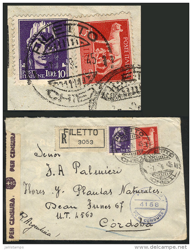 Registered Cover Sent From Filetto To Argentina On 7/SE/1945 Franked With 15L., New York Transit Backstamp,... - Non Classificati