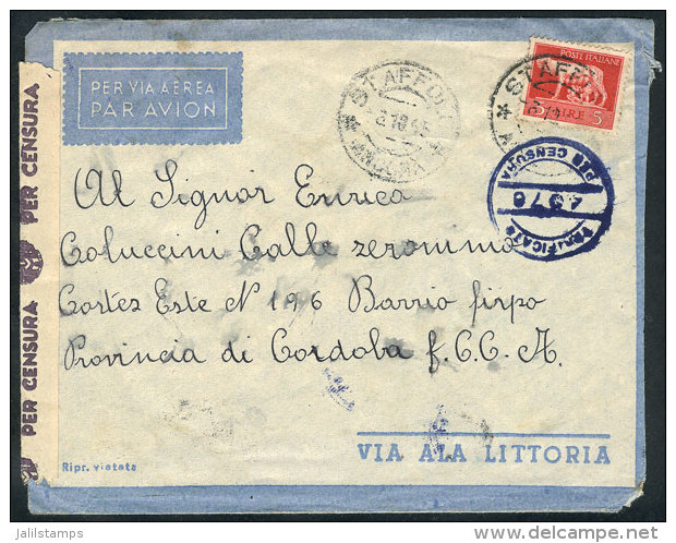 Airmail Cover Franked With 5L., Sent Via LATI From Staffola To Argentina On 6/OC/1945, VF! - Non Classificati