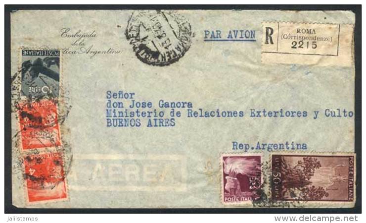 Registered Air Mail Cover Sent To Argentina On 13/AU/1946 Franked With L.88, Interesting! - Non Classificati