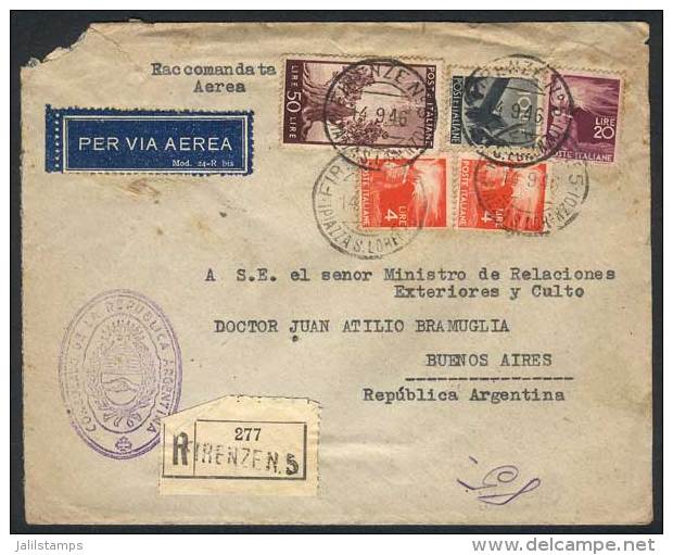 Registered Air Mail Cover Sent To Argentina On 14/SE/1946 Franked With L.88, Interesting! - Non Classificati