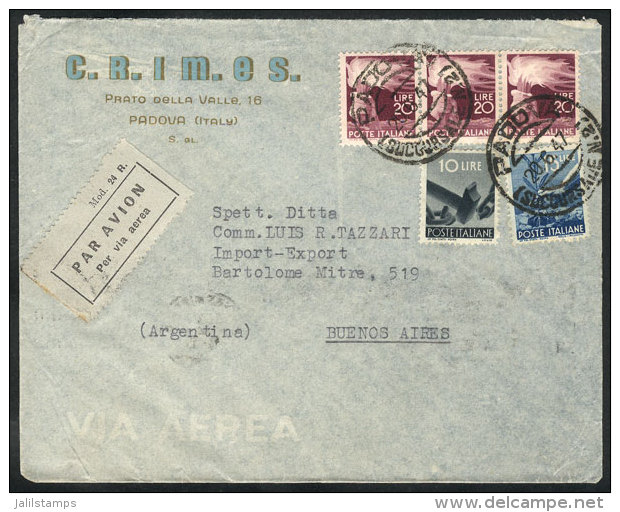 Airmail Cover Sent From Padova To Argentina On 20/JUN/1947, Franked With 85L., VF Quality! - Non Classificati