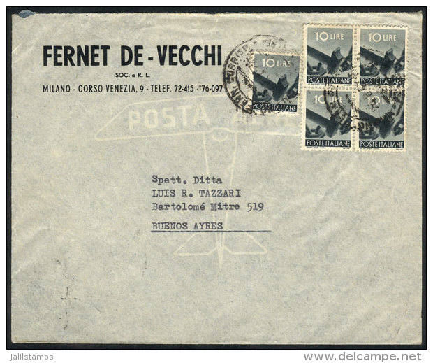 Airmail Cover Franked With 50L.!!, Sent From Milano To Buenos Aires On 24/JUN/1947 (arrival Backstamp For 1/JUL),... - Non Classés