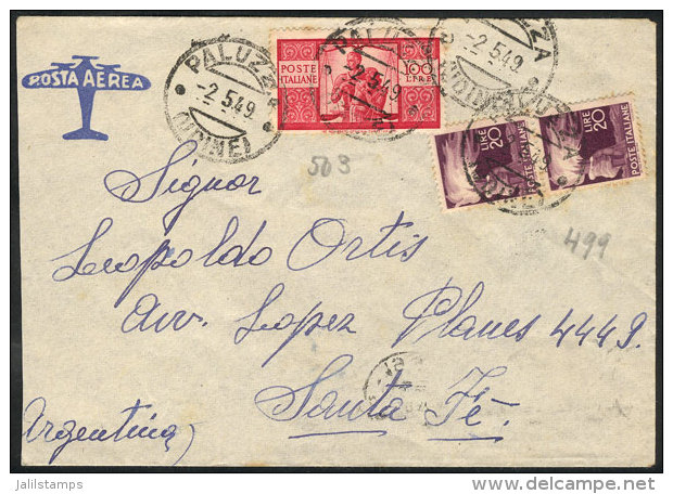 Airmail Cover Sent From Paluzza To Argentina On 2/MAY/1949 Franked With 140L., Including The 100L. Democratica Red,... - Non Classés