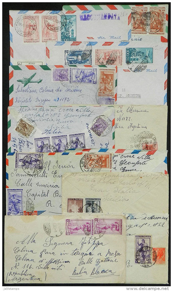 11 Covers Sent To Argentina Between 1950 And 1956 With Varied Postages That Include Nice Combinations Of "Lavoro"... - Non Classés