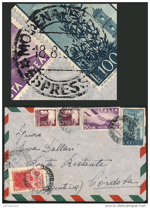 ERROR In Postmark + MIXED Postage: Airmail Cover Franked With 190L. Sent From Modena To Argentina On 18/SE/1950,... - Non Classificati
