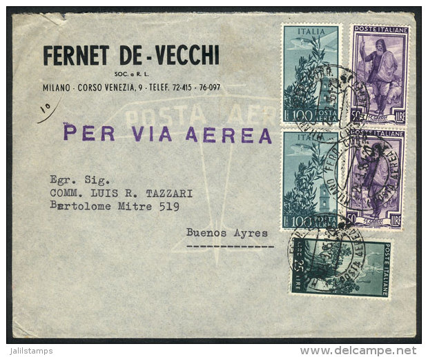 Airmail Cover Franked With 325L., Sent From Milano To Argentina On 21/MAR/1951, VF! - Non Classificati