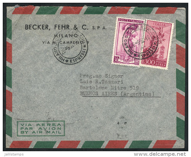 Airmail Cover Franked With 330L., Sent From Milano To Argentina On 26/SE/1952, VF! - Non Classificati