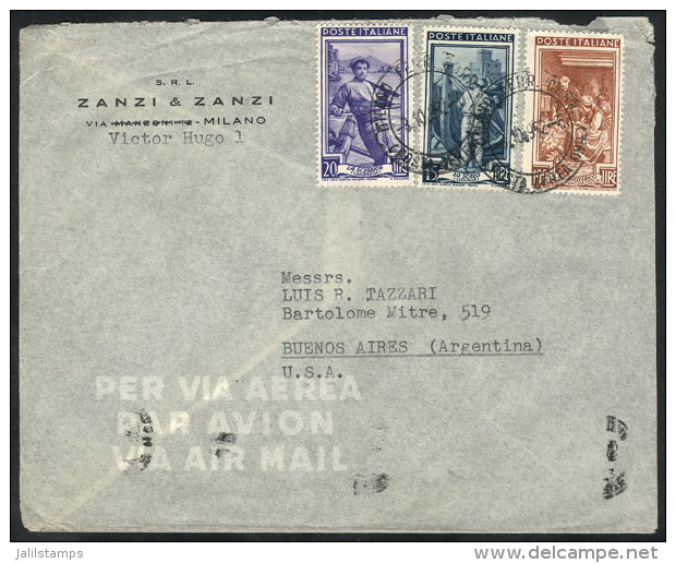 Airmail Cover Franked With 135L., Sent From Milano To Argentina On 9/OC/1952, VF Quality! - Non Classificati