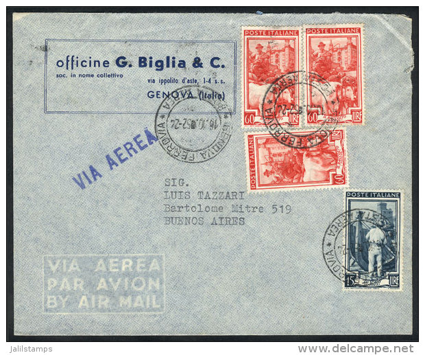 Airmail Cover Franked With 195L., Sent From Genova To Argentina On 16/OC/1952, Fine Quality! - Non Classificati