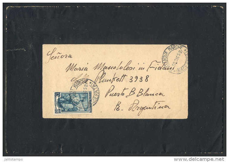 Mourning Cover Franked With 12L. Of "Lavoro" Issue ALONE, Sent From Civitanova To Argentina On 30/DE/1952, Very... - Non Classificati