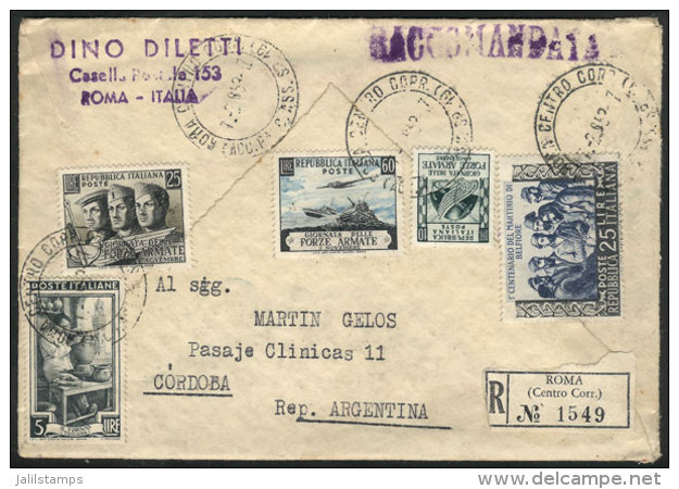 Registered Cover Sent From Roma To Argentina On 3/FE/1953 Franked By Sassone 701 + Other Values, Total Postage... - Non Classés