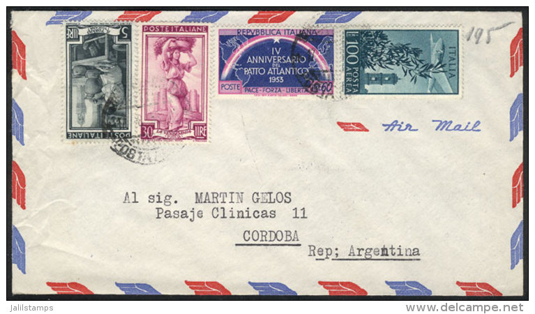 Airmail Cover Sent From Roma To Argentina On 17/AU/1953 Franked With 195L. Including Sassone 724 + Other Values, VF... - Non Classificati