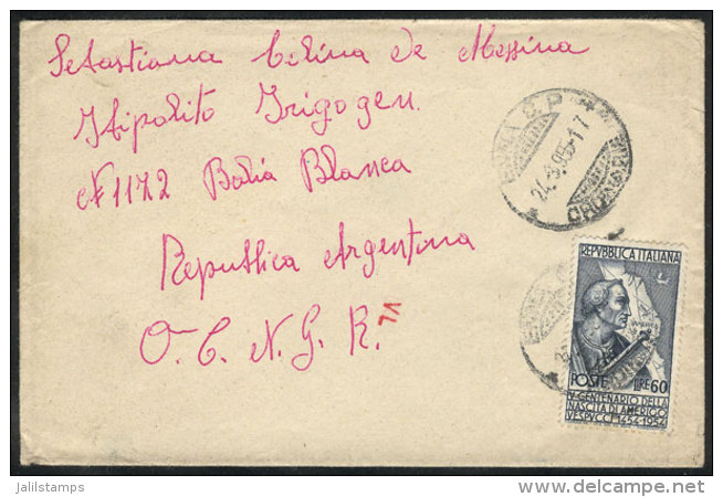 Cover Sent From Enna To Argentina On 24/SE/1955, Franked With 60L. (Sassone 750 ALONE), Very Fine! - Non Classificati