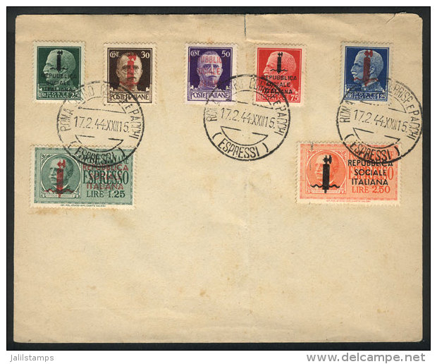 Cover With 7 Overprinted Stamps, Cancelled In Roma In 17/FE/1944, With A Vertical Crease Not Affecting The Stamps,... - Sonstige & Ohne Zuordnung