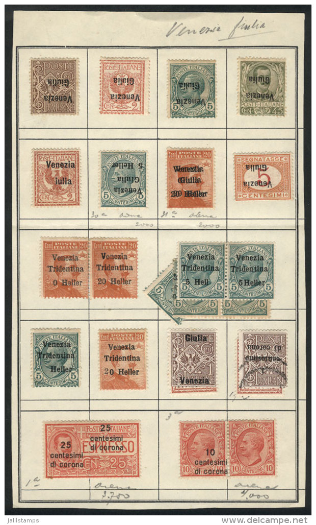 VARIETIES: Page With Stamps Of Venezia Giulia + Trente And Trieste + Venezia Tridentina Issued In 1919, All With... - Autres & Non Classés