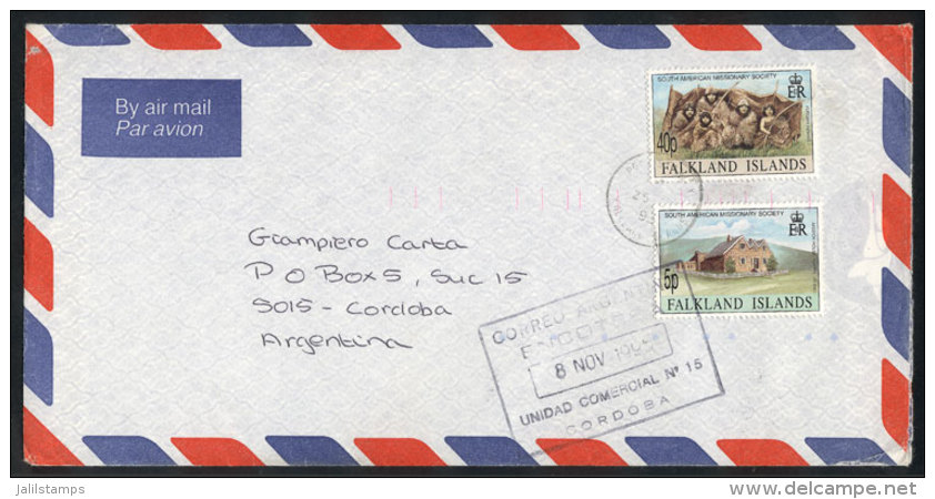 Airmail Cover Sent From Port Stanley To C&oacute;rdoba (Argentina) On 25/OC/1995, With Arrival Mark Of 8/NO.... - Falkland