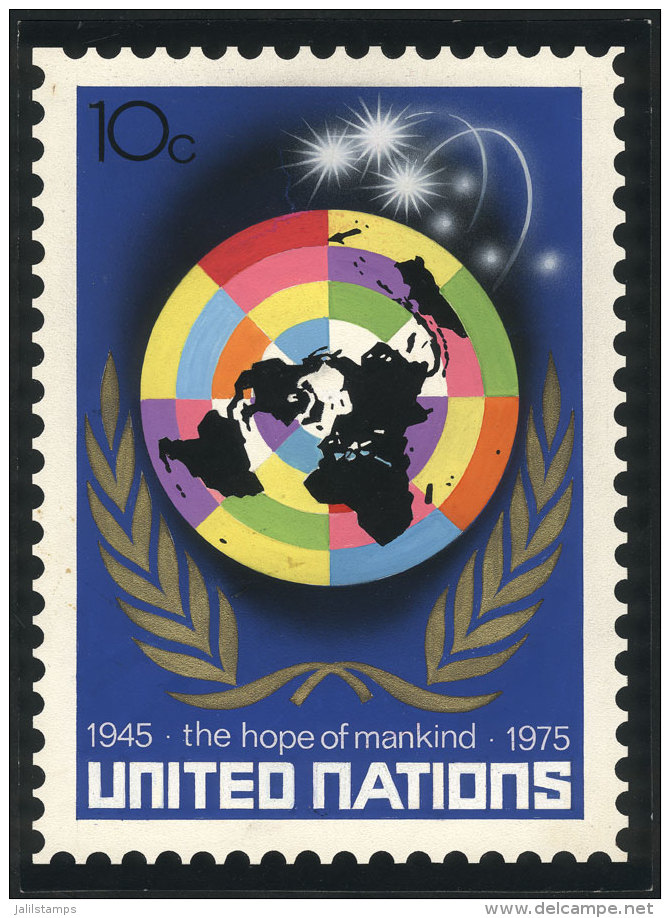 Sc.260, 1975 10c. United Nations 30th Anniv., Unadopted ORIGINAL ARTIST DESIGN (by A. Medina Medina, From Uruguay),... - Altri & Non Classificati