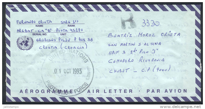 Aerogram Sent By Registered Mail To Argentina On 1/OC/1993 By An Argentine Soldier Of The UN Protection Force In... - Altri & Non Classificati