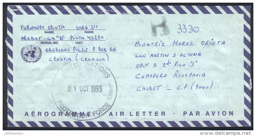 Aerogram Sent By Registered Mail To Argentina On 1/OC/1993 By An Argentine Soldier Of The UN Protection Force In... - Autres & Non Classés