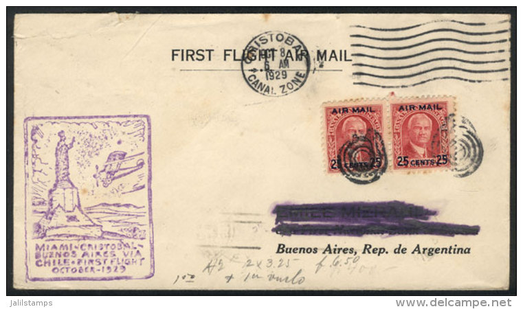 8/OC/1929 Cristobal - Buenos Aires, First Flight By P.A.A., With Arrival Backstamps (14/OC) - Zona Del Canale / Canal Zone