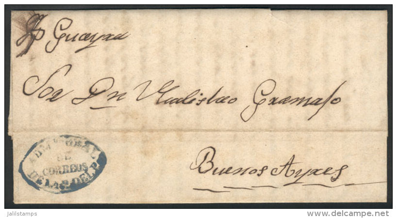 Entire Letter Dated Asunci&oacute;n 20/OC/1858 Sent To Buenos Aires By Steamer "Guayra", With The Blue Mark In... - Paraguay