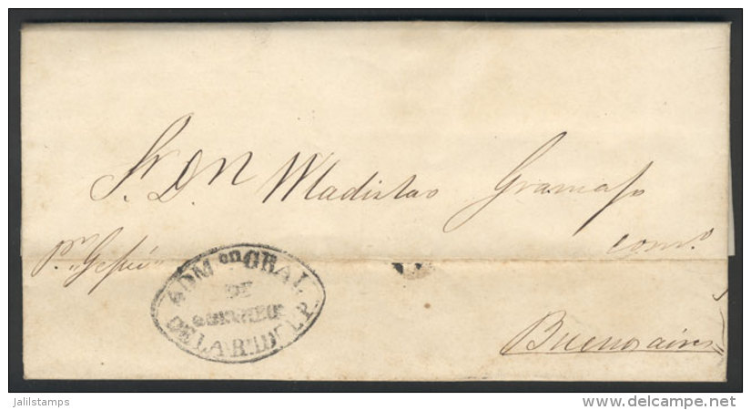 Entire Letter Dated Asunci&oacute;n 11/OC/1859 Sent To Buenos Aires By Steamer "Jejuy", With The Blue Mark In Ogive... - Paraguay