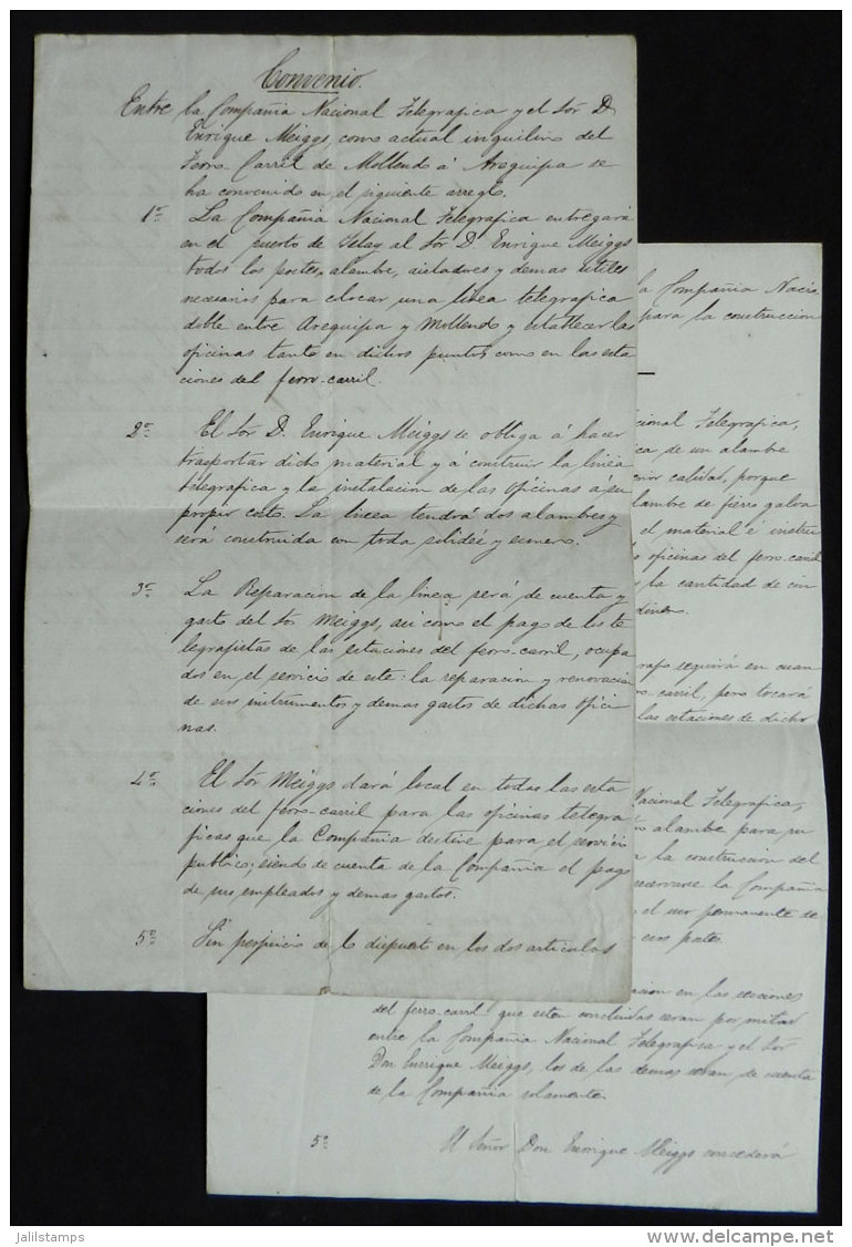 VERY RARE DOCUMENTS: 2 Documents Or Drafts Of Documents Of The Year 1871 Between The Nacional Telegraph Company (of... - Perù