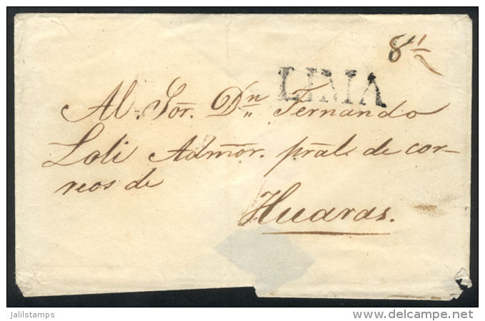 Circa 1840, Official Folded Cover Sent To Nazca, With Black LIMA Mark In Large Font Perfectly Applied, VF Quality! - Perù