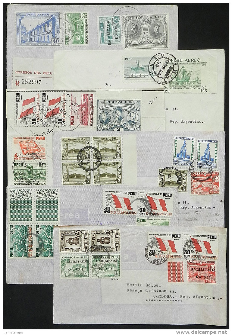 20 Covers Sent To Argentina (almost All Of The 1950s), Most Airmail And Many Registered. With Some Nice Postages,... - Perù