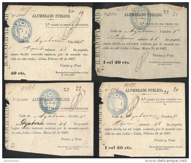 4 Receipts Of Payment For Lighting Tax Of Year 1867, Rare! - Pérou