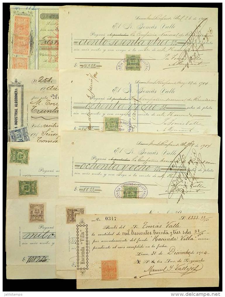 More Than 90 Receipts Of 1904/1907 With Revenue Stamps Of The Compa&ntilde;&iacute;a Nacional De... - Pérou