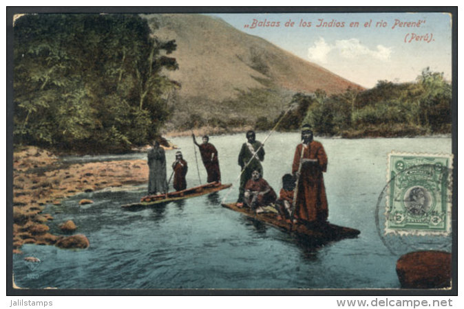 'Raft Of The Indians In The Peren&eacute; River', Minor Defects On Back (slit On Back That Does Not Break The View... - Perù