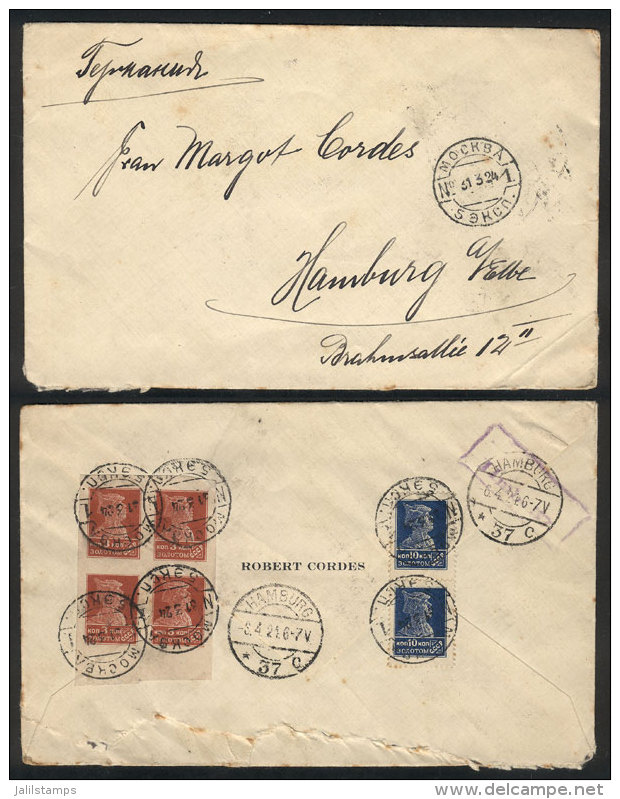 Cover Sent From Moscow To Germany On 31/MAR/1924, Franked On Back With 32k. (combining Imperf And Perforated... - Altri & Non Classificati