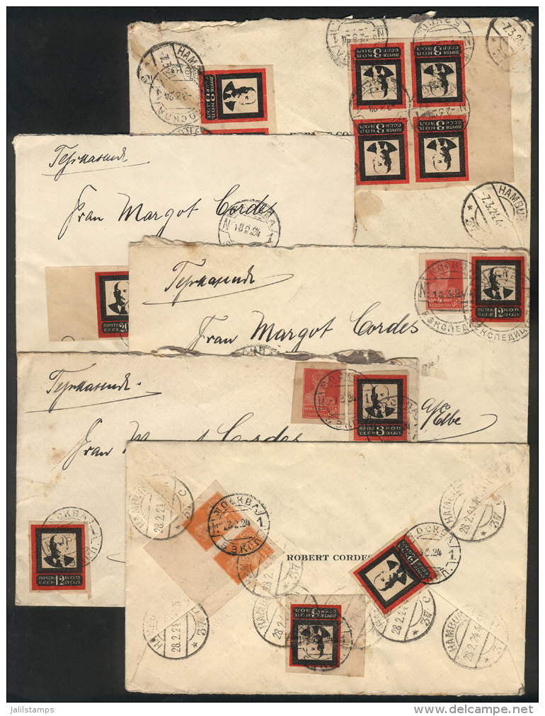 5 Covers Sent From Moscow To Germany In 1924, All With Postages Of 20k. With Different Stamp Combinations, Very... - Altri & Non Classificati