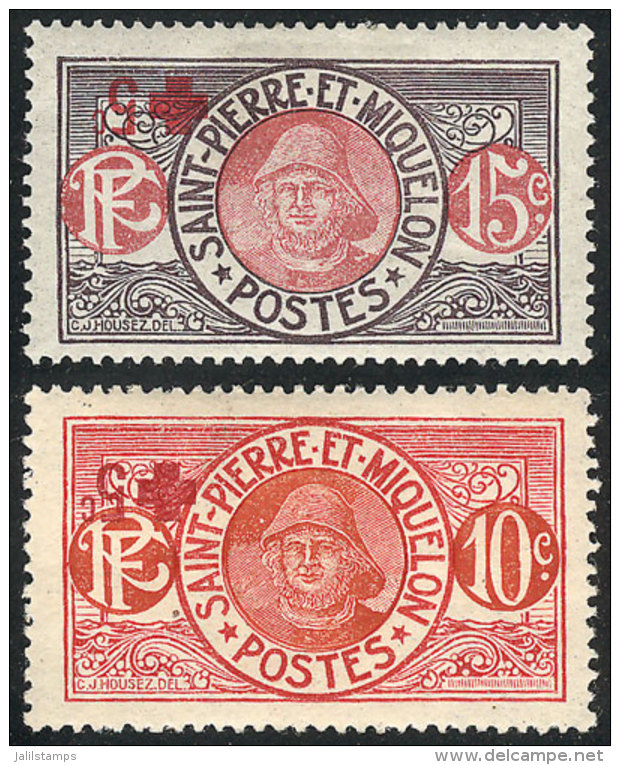 Yvert 105/6 (Scott B1/B2), 1915/7 Red Cross, Set Of 2 Values With INVERTED OVERPRINT Variety, Mint Very Lightly... - Autres & Non Classés