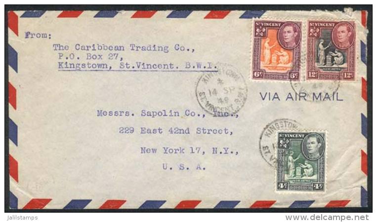 Cover With 3-color Postage Of 22c. Sent From Kingstown To New York On 14/SE/1949, VF! - St.Vincent (...-1979)