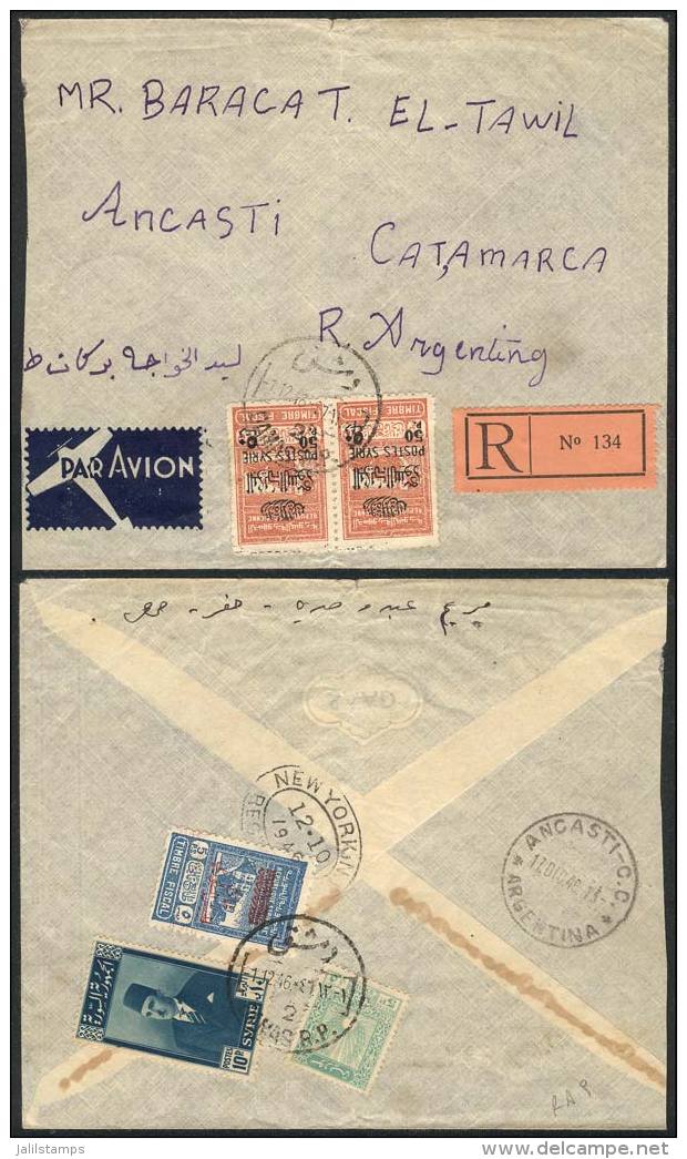 Registered Airmail Cover Sent From DAMAS To Argentina On 1/DE/1946, Via New York, With Nice Postage On Front And... - Syrie