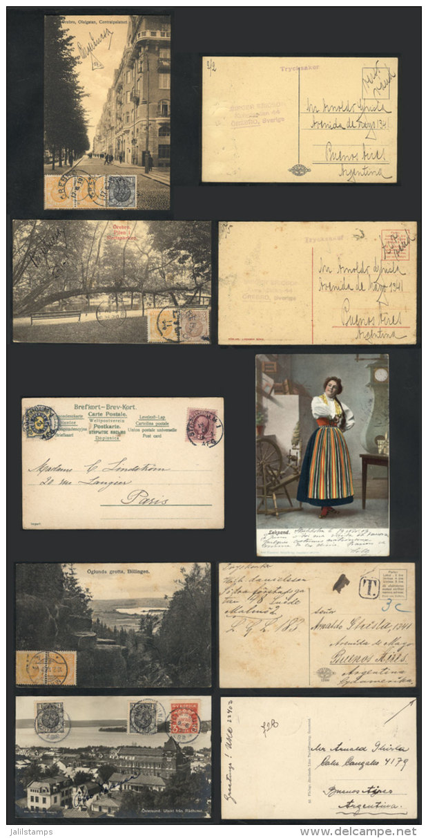 5 Postcards Sent To Argentina Between 1918 And 1931, Interesting Postages And Postal Marks! - Altri & Non Classificati